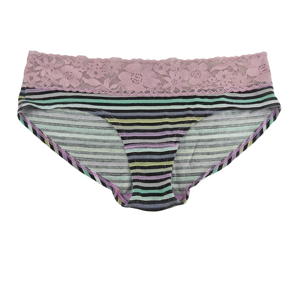 Victoria's Secret HipHugger Hipster Colorful Strip Pink Lace Waist Medium